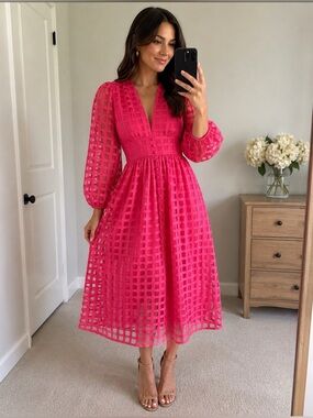 Nicola Midi Dress-Hot Pink